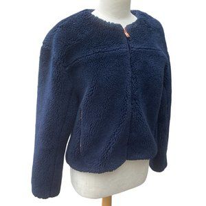 J. Crew Sherpa Teddy Plush Faux Fur Jacket Blue Cozy Fleece Nordic Preppy -L